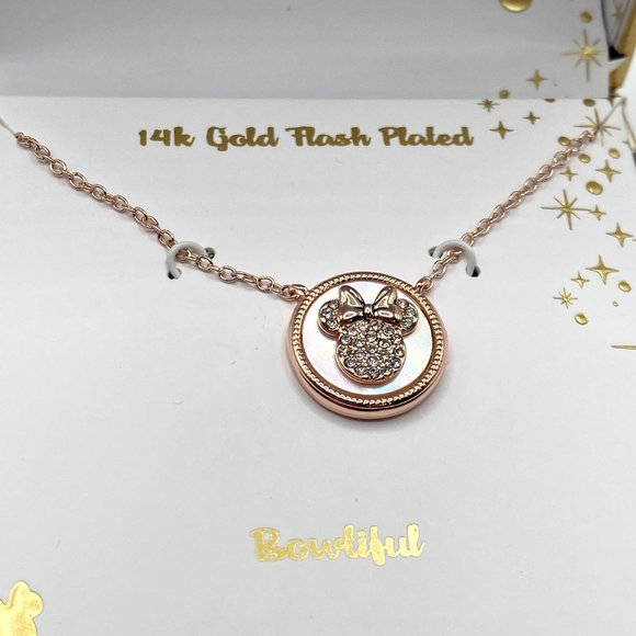 DISNEY 18" Minnie Mouse Necklace in 18k Rose Gold Plated Sterling Silver - Picture 9 of 9